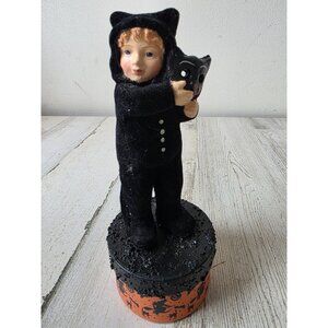 Vintage Bethany Lowe cat costume mask Halloween box trinket candy figurine girl